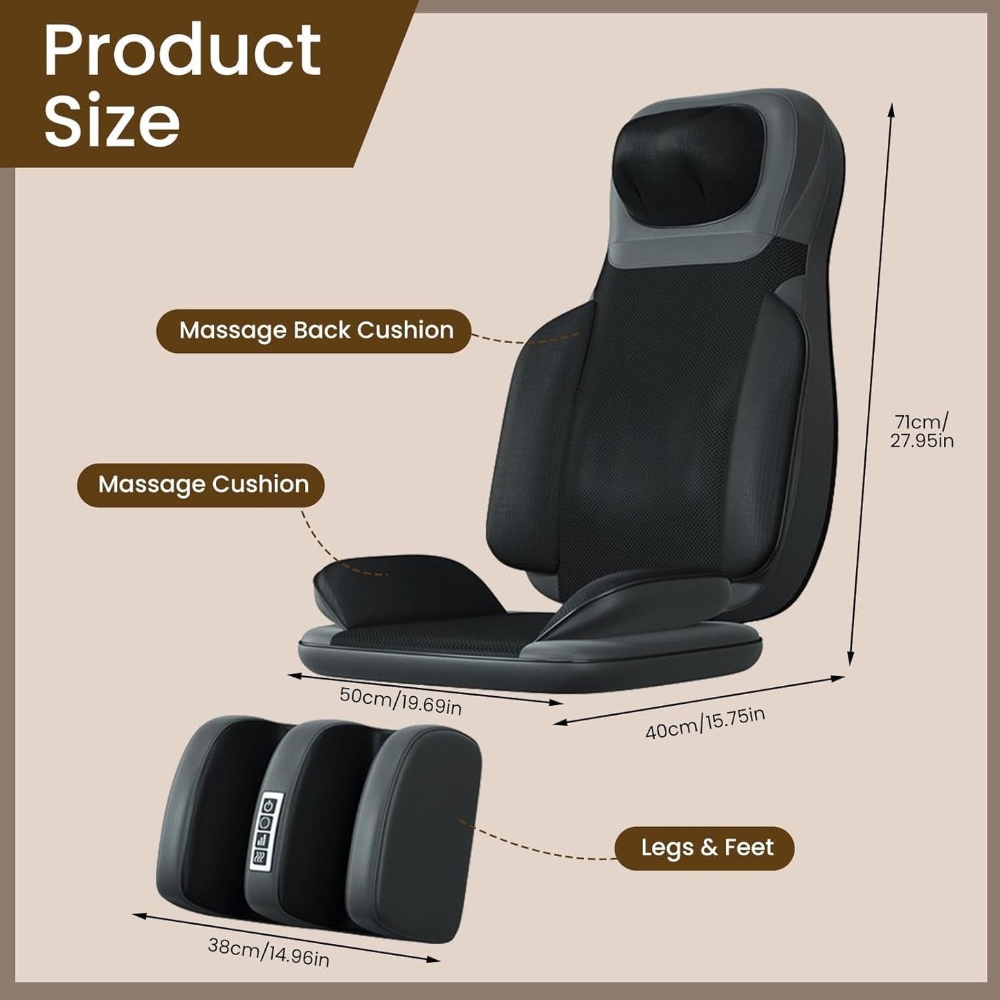 Full Body Massage Mat Heated Waist Airbag Remote Control Neck Back Leg Brown