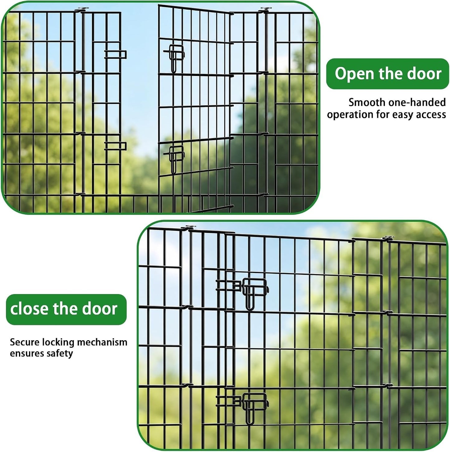 Metal Garden Fence Panels 4Pc Gate Black No Dig Pet Barrier Outdoor 3.5m 101cm