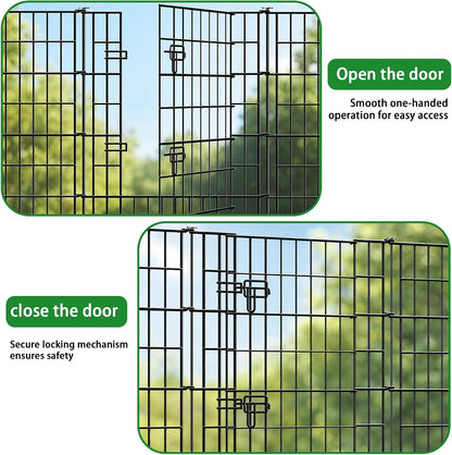 Metal Garden Fence Panels 4Pc Gate Black No Dig Pet Barrier Outdoor 3.5m 101cm
