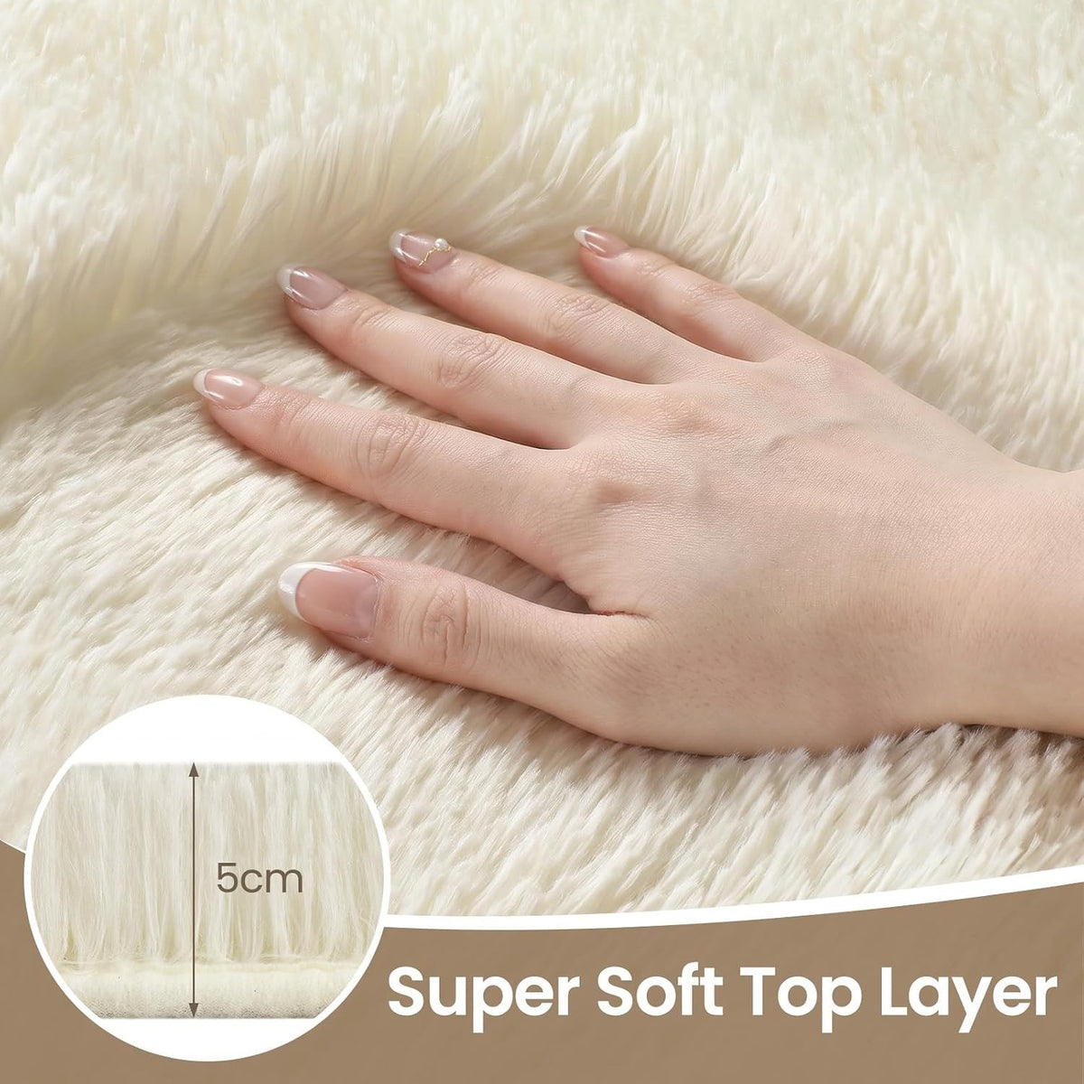 Living Room Rug Carpet 140x200cm Cream Fluffy Shaggy Non Slip Soft Washable