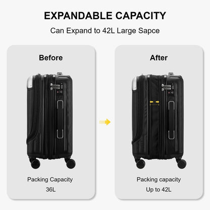 Carry On Suitcase Luggage 20 Inch Expandable Hardside TSA Lock Wheels Black