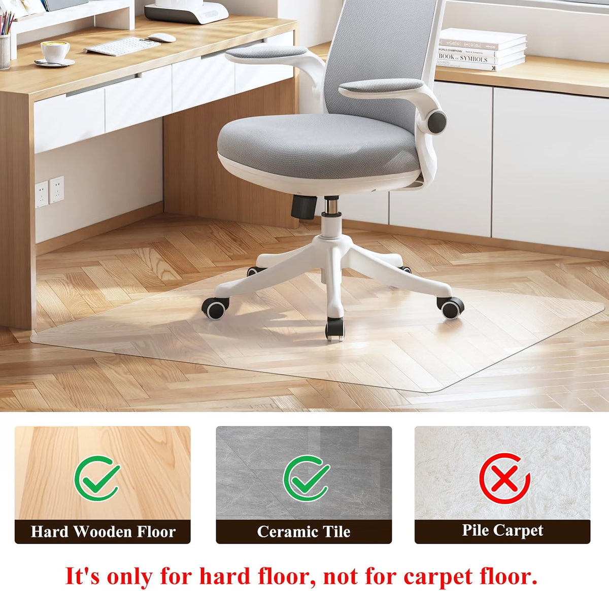 Office Chair Mat Hard Floor 120x75cm Clear PVC Anti-Slip Hardwood Protector