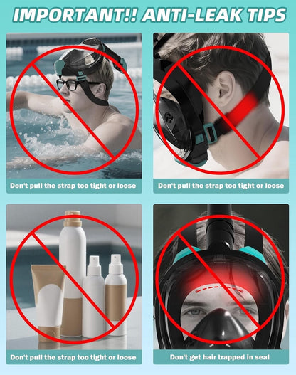 Snorkel Mask Full Face Flippers Set Adults Panoramic Anti Fog Dry Small Medium