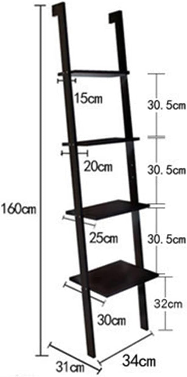Ladder Shelf Bookcase Rack 4 Tier Tall Leaning Open Storage Black 160cm