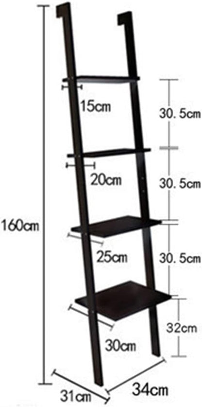 Ladder Shelf Bookcase Rack 4 Tier Tall Leaning Open Storage Black 160cm