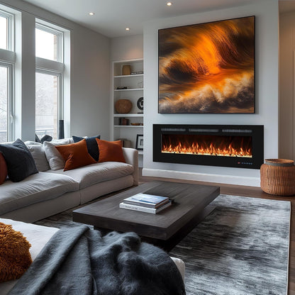 36in Electric Fireplace Insert Wall Mounted Recessed Heater Remote Timer LED