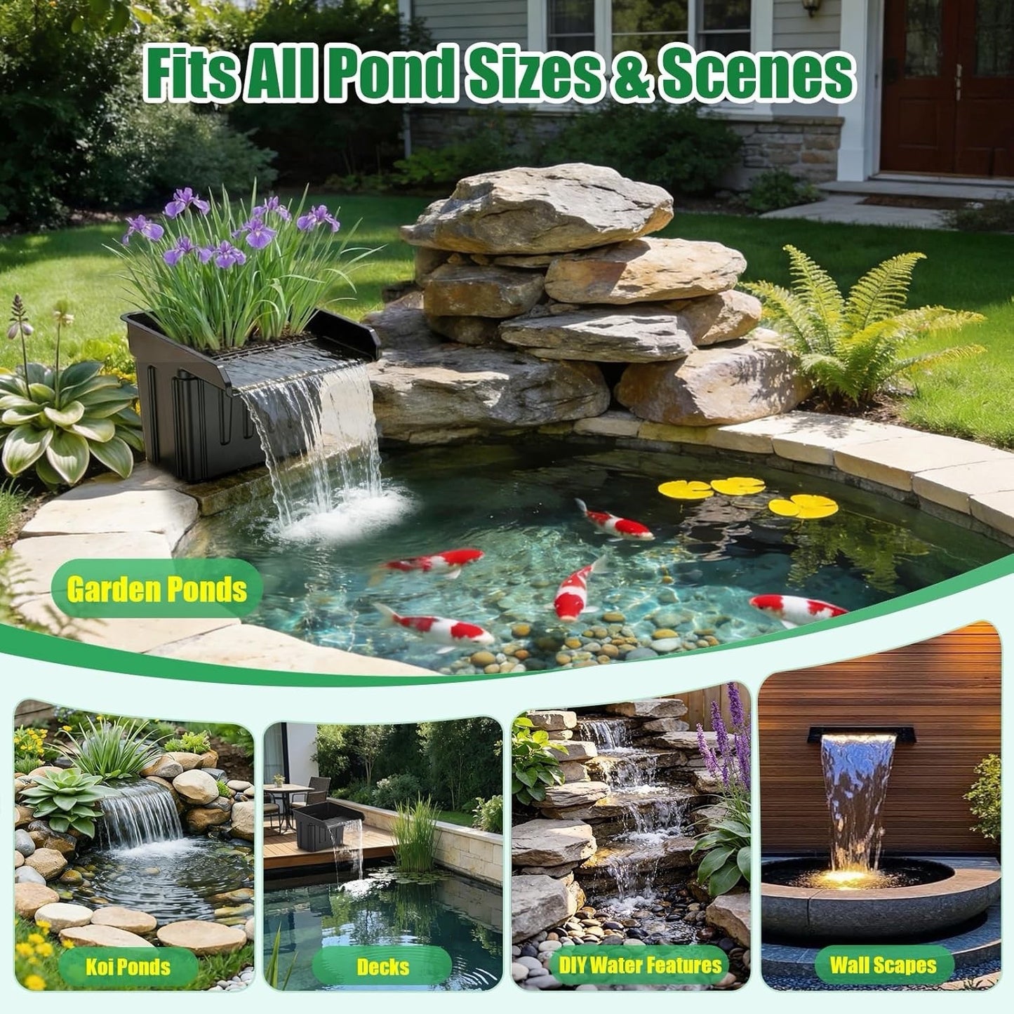 Pond Waterfall Filter Kit 980GPH Pump 13ft Hose 3000 Gallon Outdoor Garden Pond