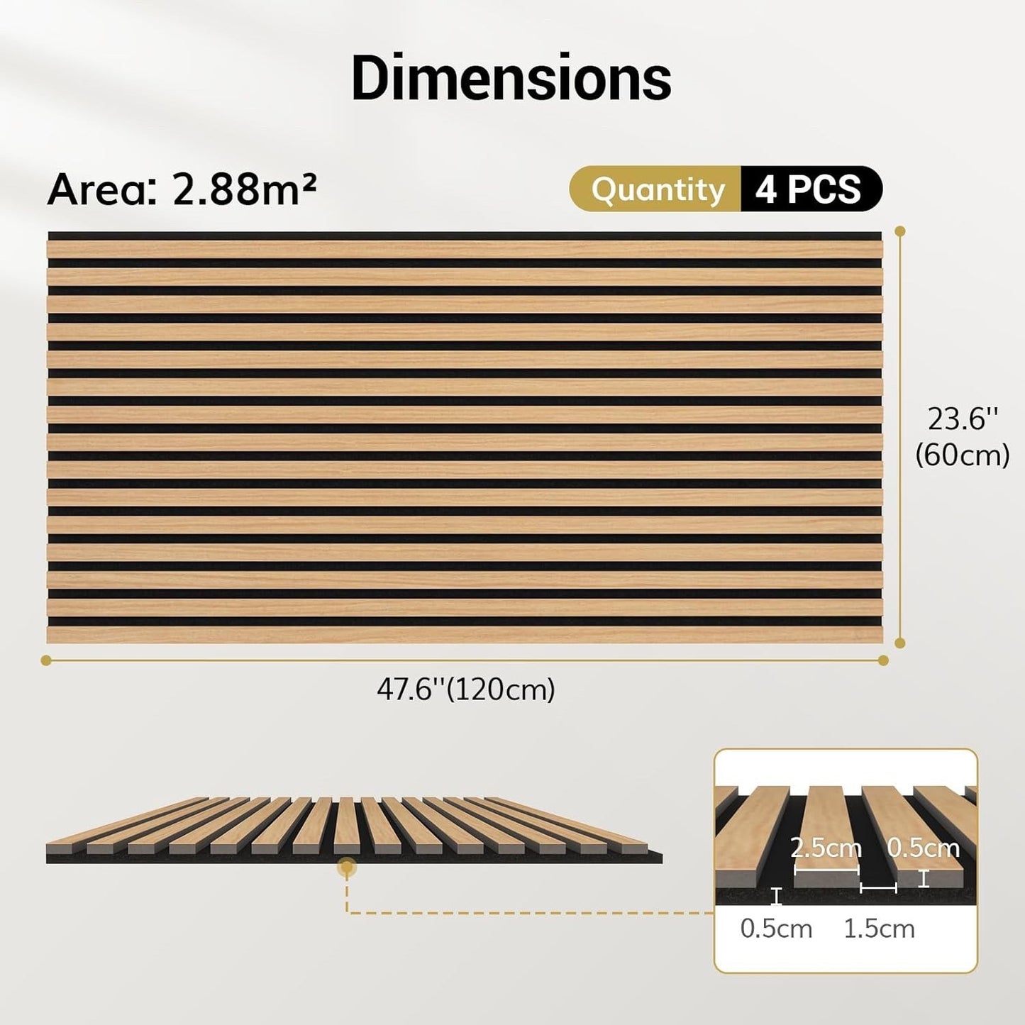 Acoustic Wood Wall Panels 4 Pack 120x60cm Natural Oak Slat Soundproof Decor