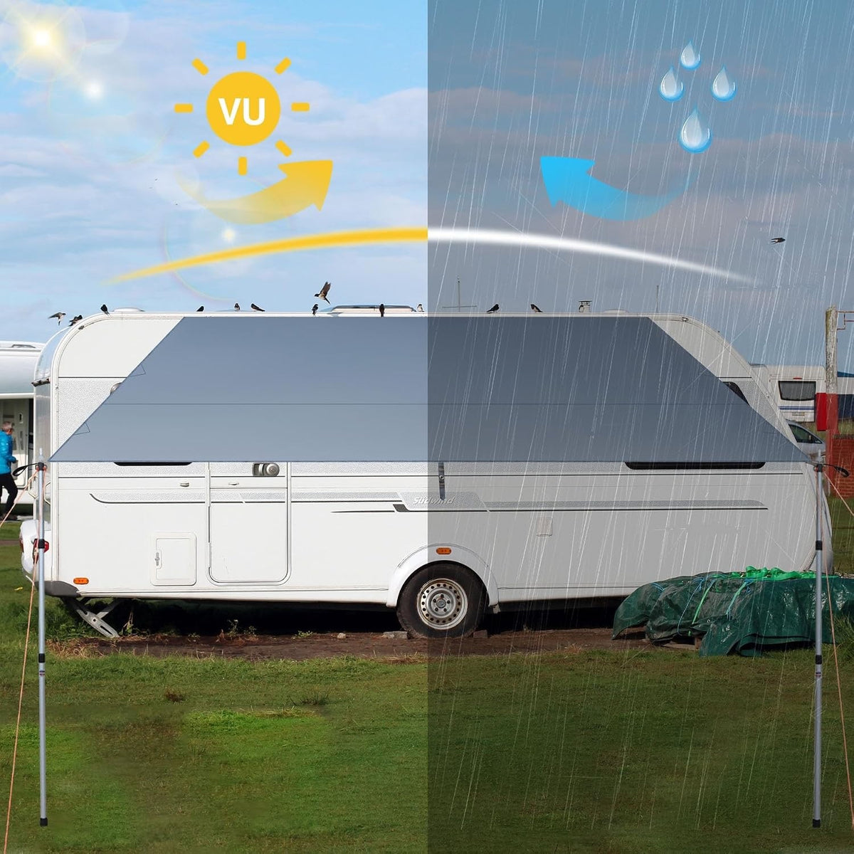 Campervan Awning Sun Canopy 250x240cm Waterproof Van Sunshade Rail Suction Cup K