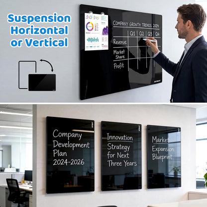 Glass Dry Erase Whiteboard 40x60cm Black Magnetic Frameless Wall Mounted Board