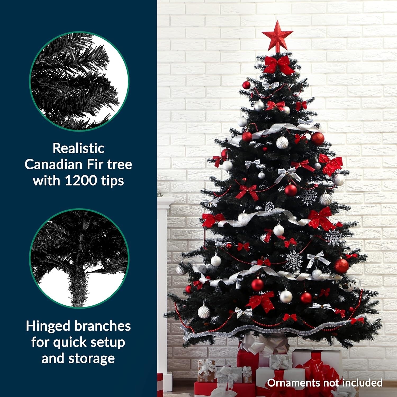 Prextex 6FT Black Christmas Tree - Artificial Canadian Fir Small with stand
