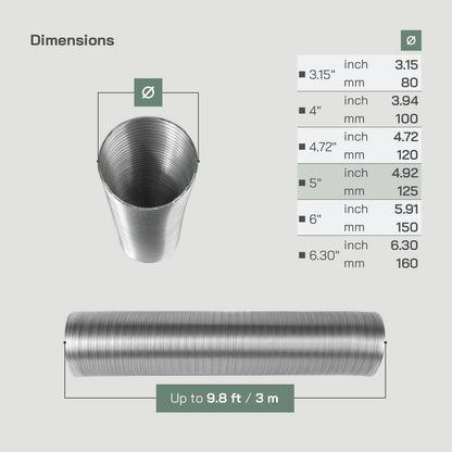 Flexible Ducting Pipe Hose 125mm 3m Aluminium Ventilation Extractor Fan Dryer