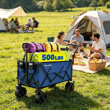 Folding Festival Trolley Wagon Cart Blue All Terrain Wheels Collapsible Camping
