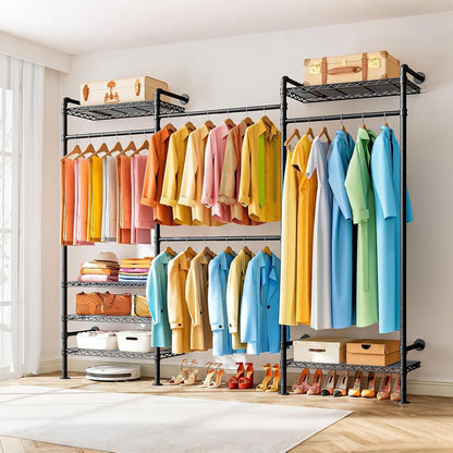 Clothes Rail Wardrobe Rack Adjustable Freestanding Storage 6 Shelves Double Rods