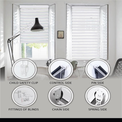 Zebra Roller Blinds Dual Layer No Drill Blackout Day Night 124x165cm White