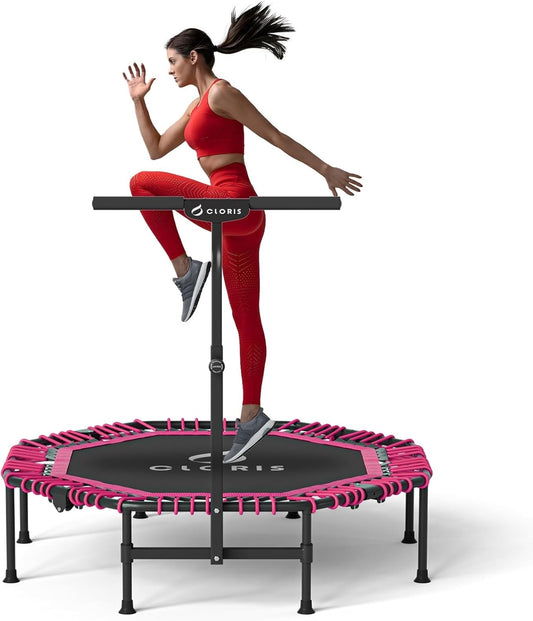 48in Fitness Trampoline Foldable Rebounder Adjustable Handle 450lb Capacity