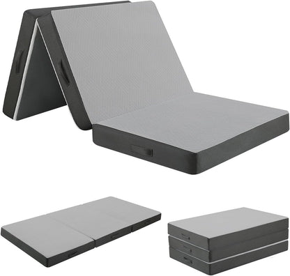 Folding Mattress Small Single Tri Fold 190x75cm 10cm Thick Foam Guest Bed Grey