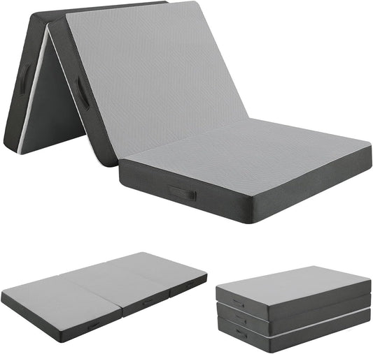 Folding Mattress Small Single Tri Fold 190x75cm 10cm Thick Foam Guest Bed Grey