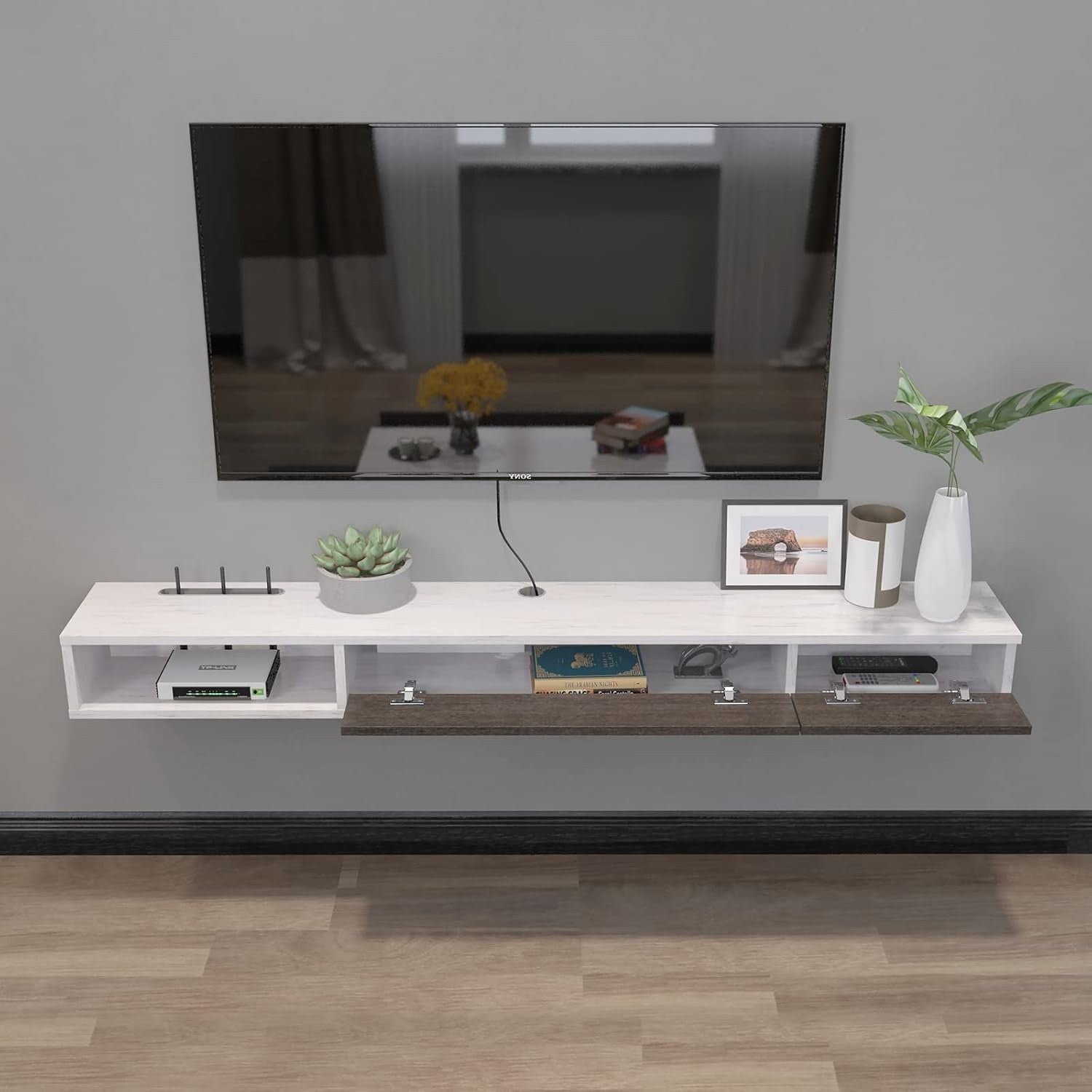 Floating TV Unit Wall 120cm Mounted Media Console Cabinet Grey White