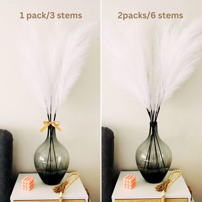 Artificial Pampas Grass 3 Stems 116cm White Large Faux Flowers Tall Vase Decor