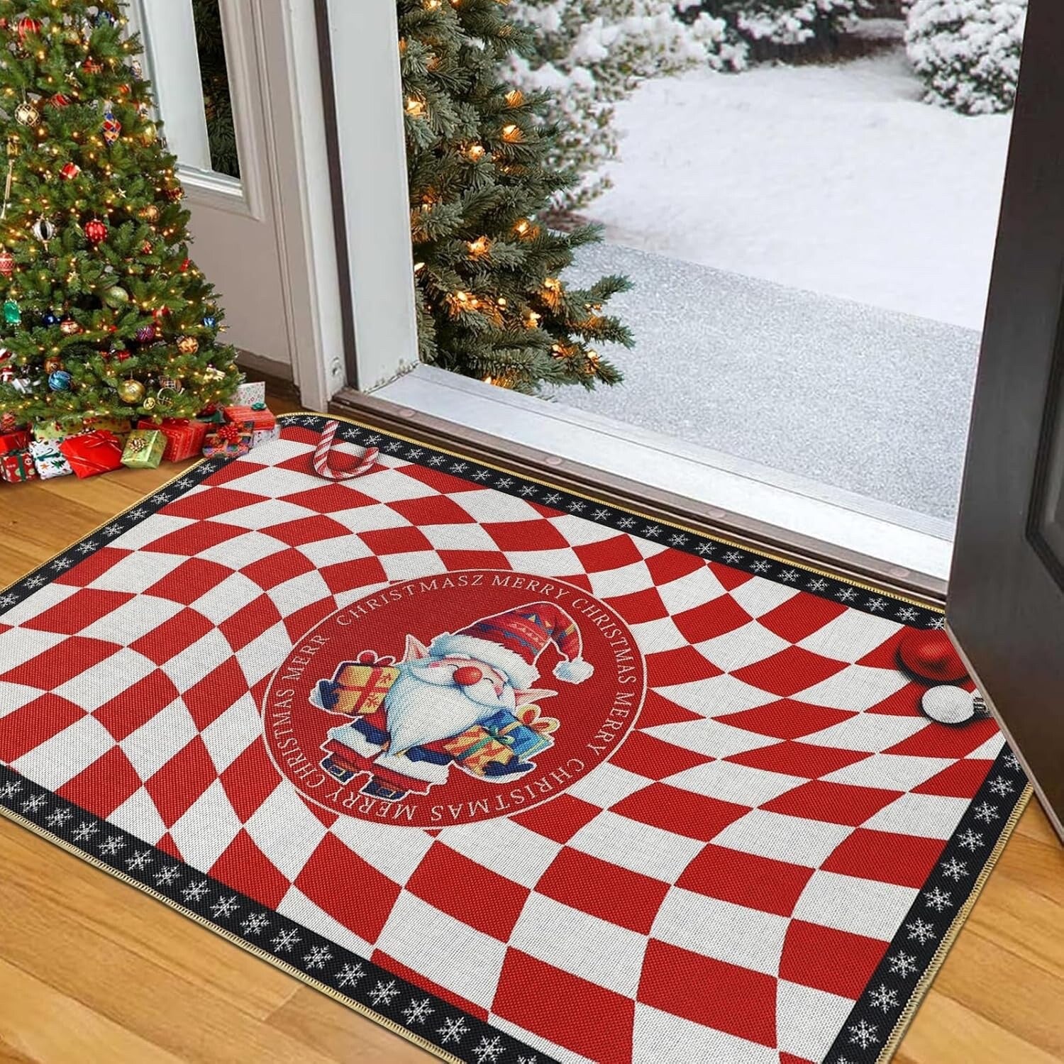 Buffalo Plaid Christmas Doormat Non Slip Dirt Trapper 80x120cm