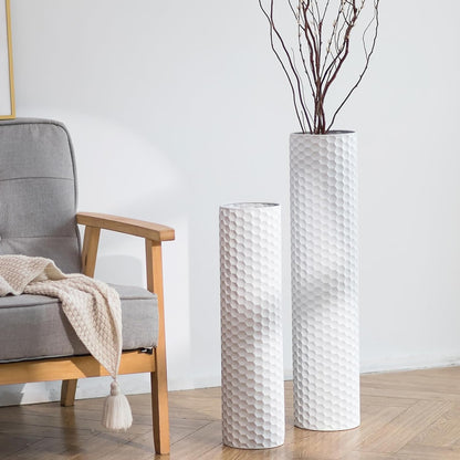 Tall Floor Vase Set 2 White Metal 70cm 55cm Honeycomb Modern Pampas Grass Decor