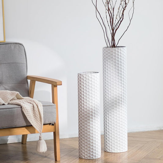 Tall Floor Vase Set 2 White Metal 70cm 55cm Honeycomb Modern Pampas Grass Decor