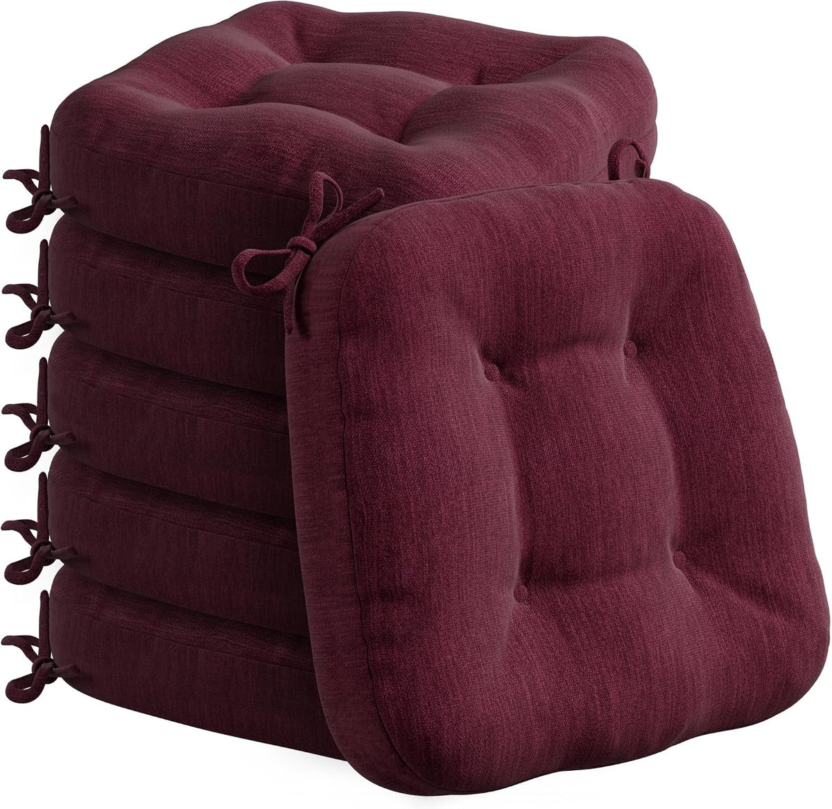 Chair Seat Cushions Pads 6 Pack 40x40cm 8cm Thick Memory Foam Garden Dining Wine