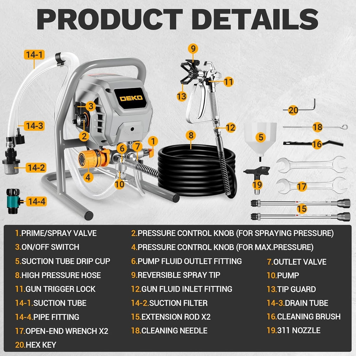 Airless Paint Sprayer Spray Gun 1010W 3000PSI 1.5L/min 7.5m Hose Stand 230V UK