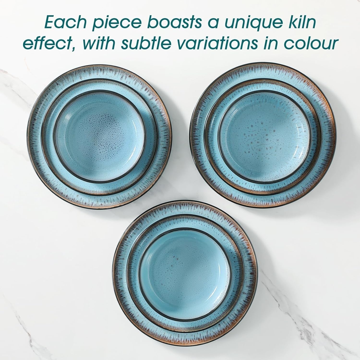 Dinner Set Stoneware 15 Piece Reactive Glaze Plates Bowls Blue Service