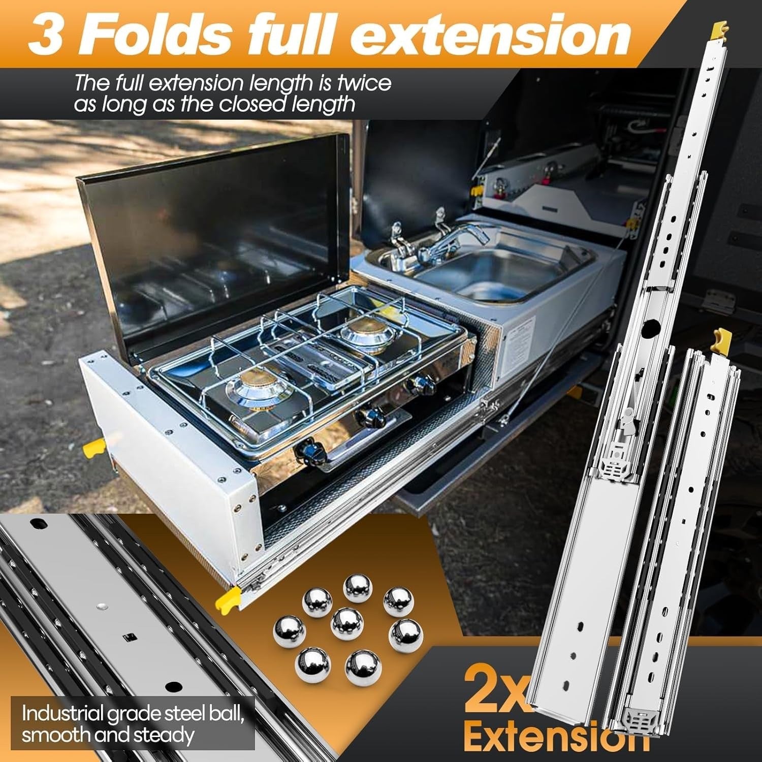 SHUHANG Heavy Duty Drawer Runners 220kg Locking Full Extension Ball Bearing Pair