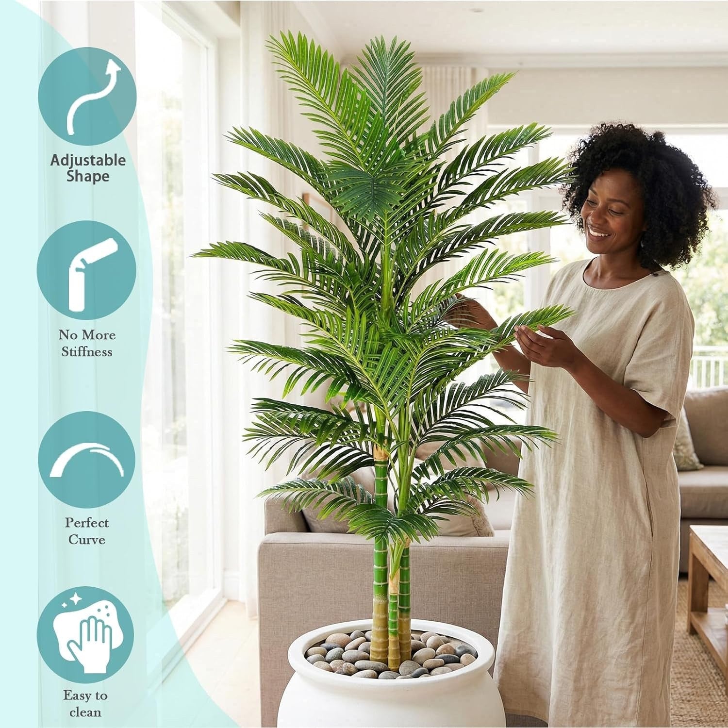 210cm Artificial Golden Cane Palm Tree Faux Indoor Plant 3 Trunks w Planter Pot