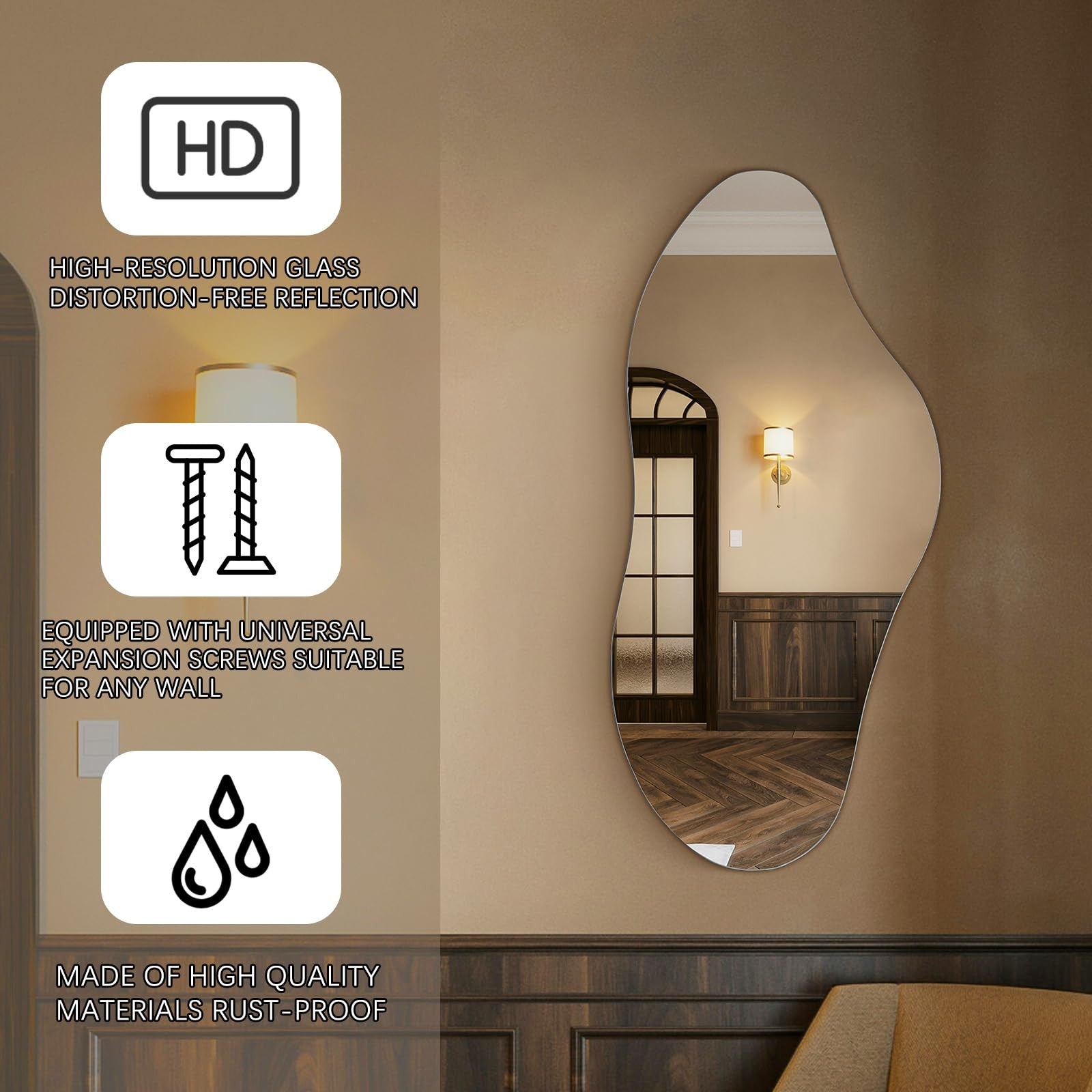 Ymahizax Irregular Wall Mirror Black 98x45cm Decorative Hanging Mirror Bedroom