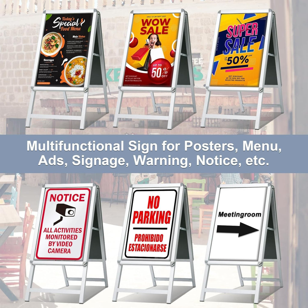 A2 Pavement Sign Frame Double Sided A-Board Poster Stand Silver Shop Display