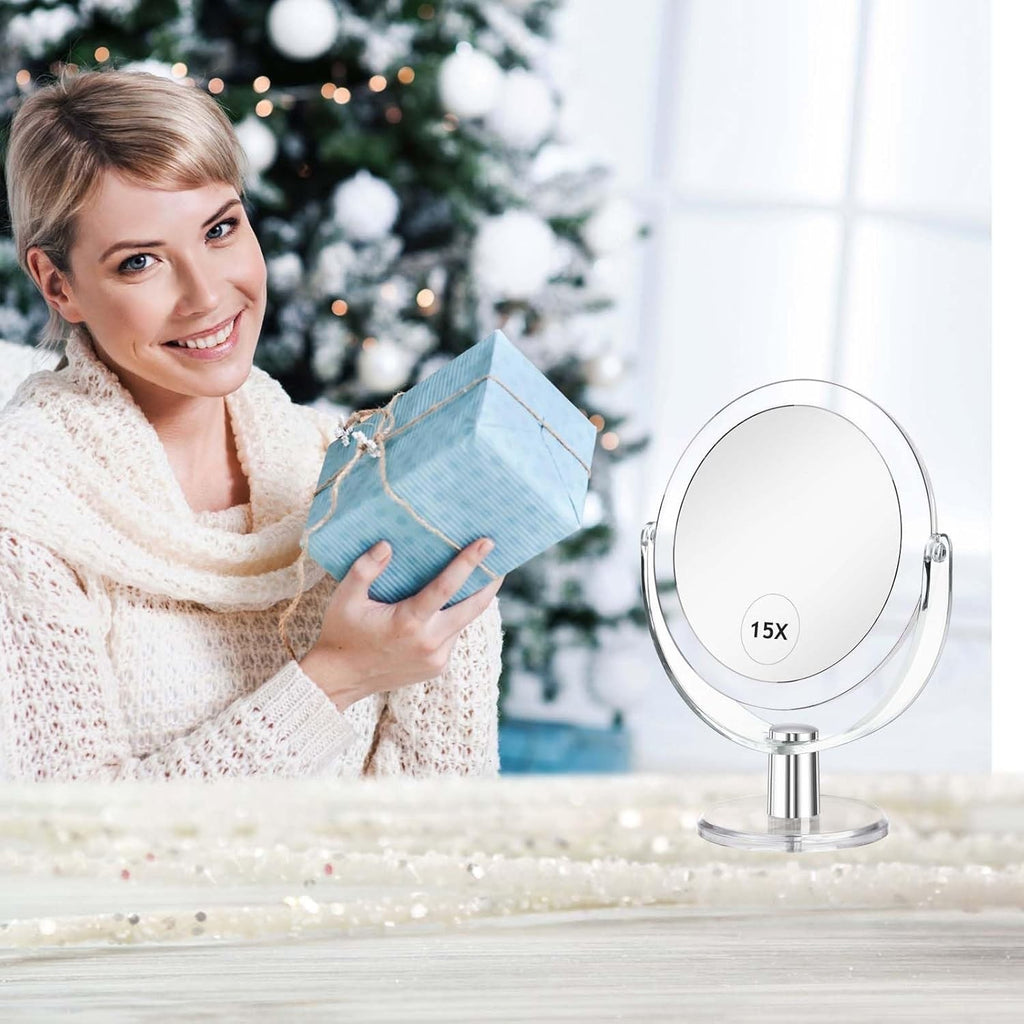 CLSEVXY Vanity Makeup Mirror with Stand 1X/15X Magnification Double Sided