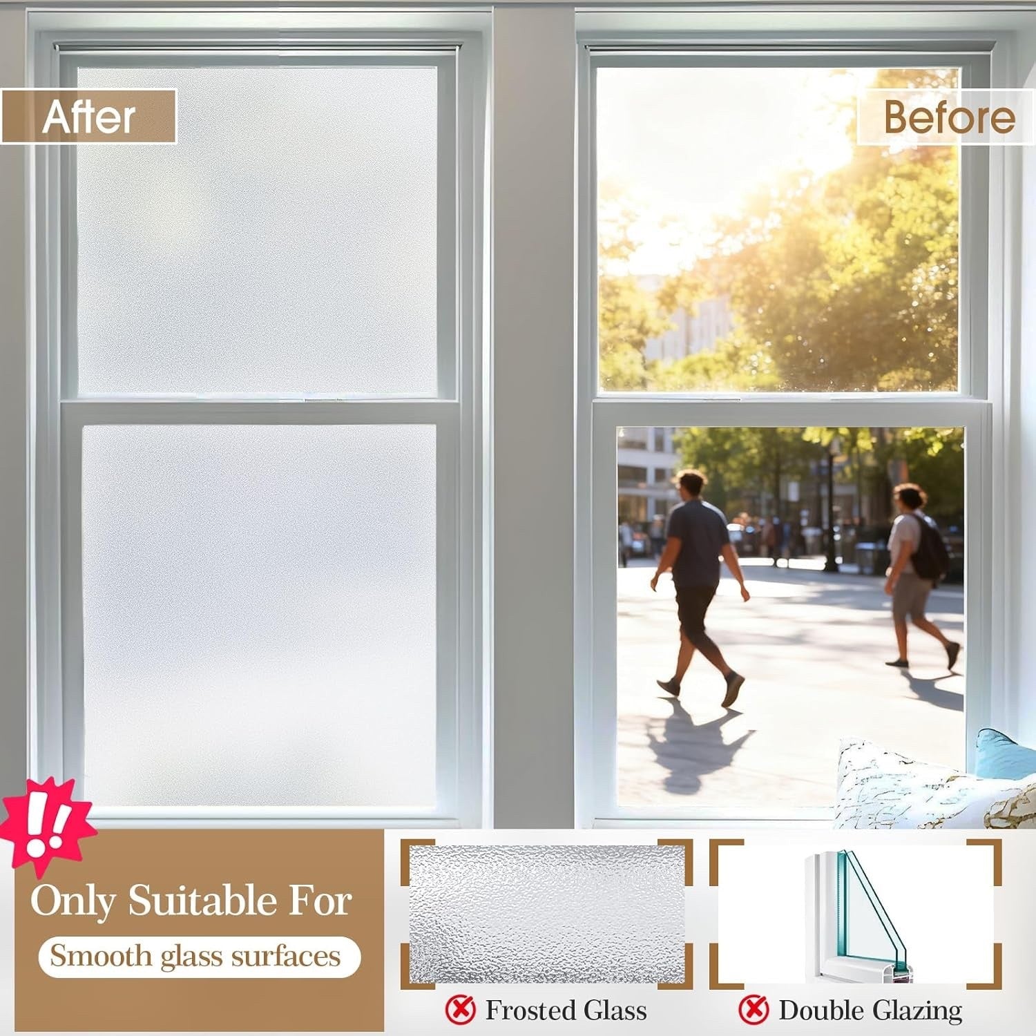 Frosted Window Film Privacy Static Cling Opaque Anti UV Glass Sticker