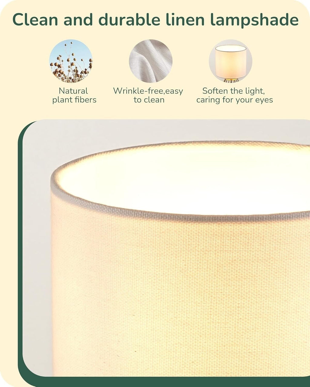 EDISHINE Bedside Lamp Table Lamp with Metal Cage Base & Linen Lampshade Gold