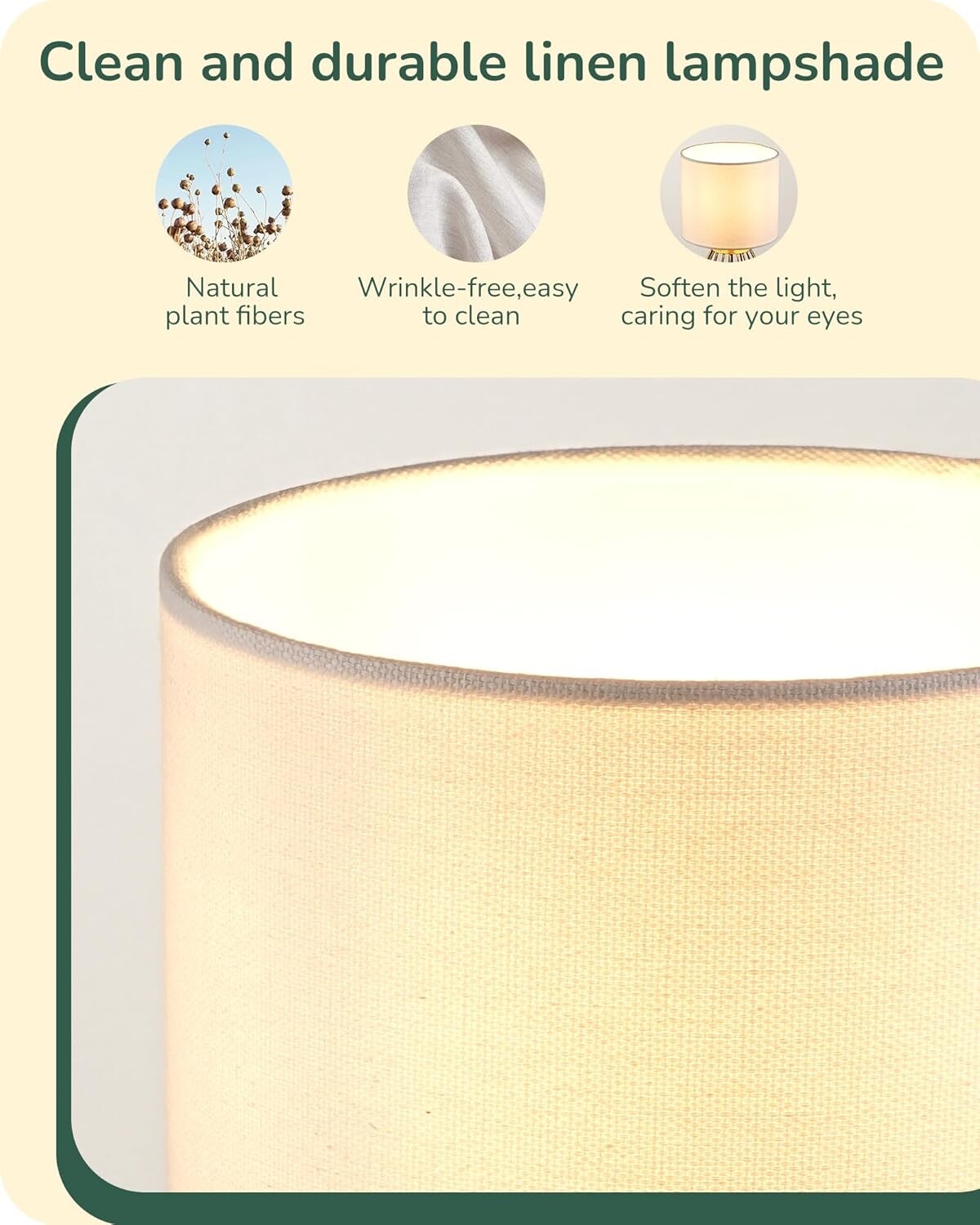 EDISHINE Bedside Lamp Table Lamp with Metal Cage Base & Linen Lampshade Gold