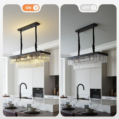 Modern Crystal Chandelier 8 Light Black Ceiling Pendant E14 Fixture 80x85cm