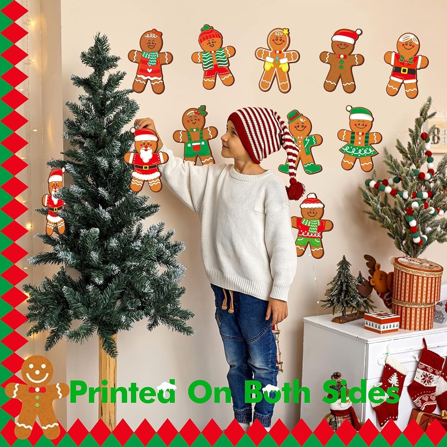 40 PCS Gingerbread Man Cutouts Double Sided Printing Large Christmas Decoration