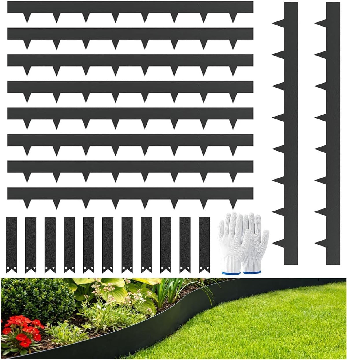 Garden Edging 10 Pack 10m x 11.4cm Black Steel Lawn Border Landscape Strip Kit