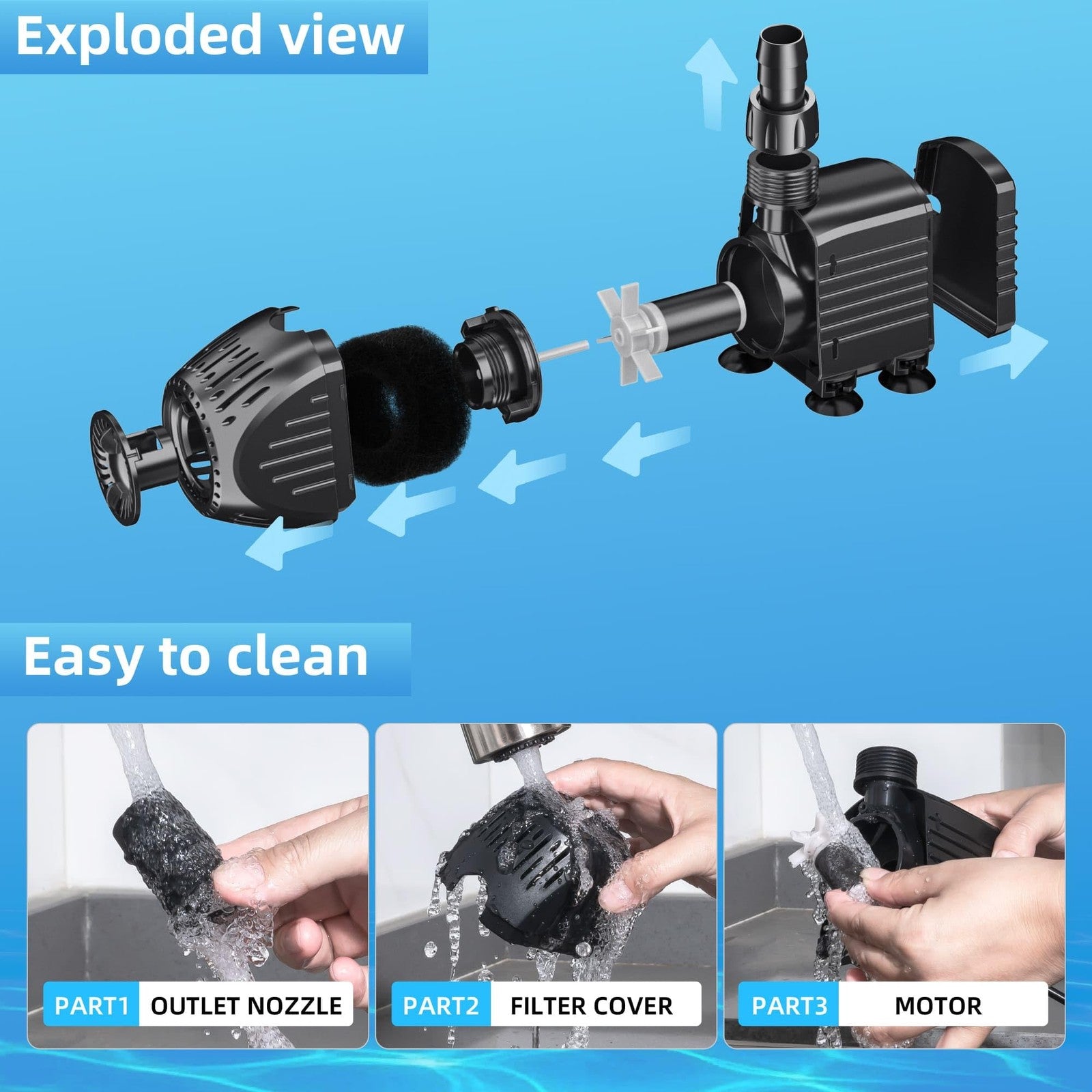 Billing Submersible Pump for Pond Dirty Water, 60W 3200 L/H Quiet Pond