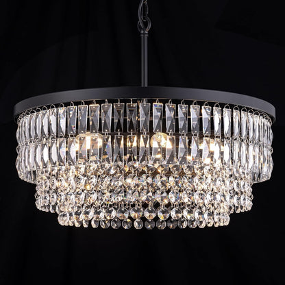 Crystal Chandelier Ceiling Light 6 Bulb Black 51cm Round Dining Room Pendant