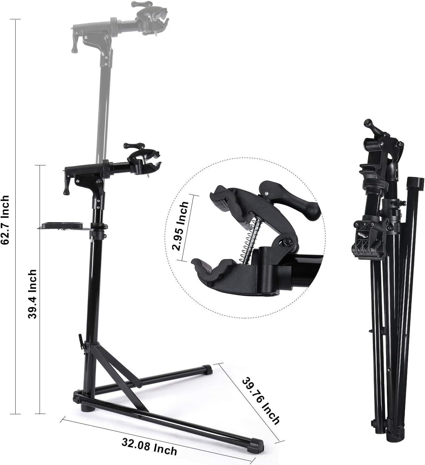 Bike Repair Stand Workstand Foldable Aluminium 360° Clamp Tool Tray 27kg Black