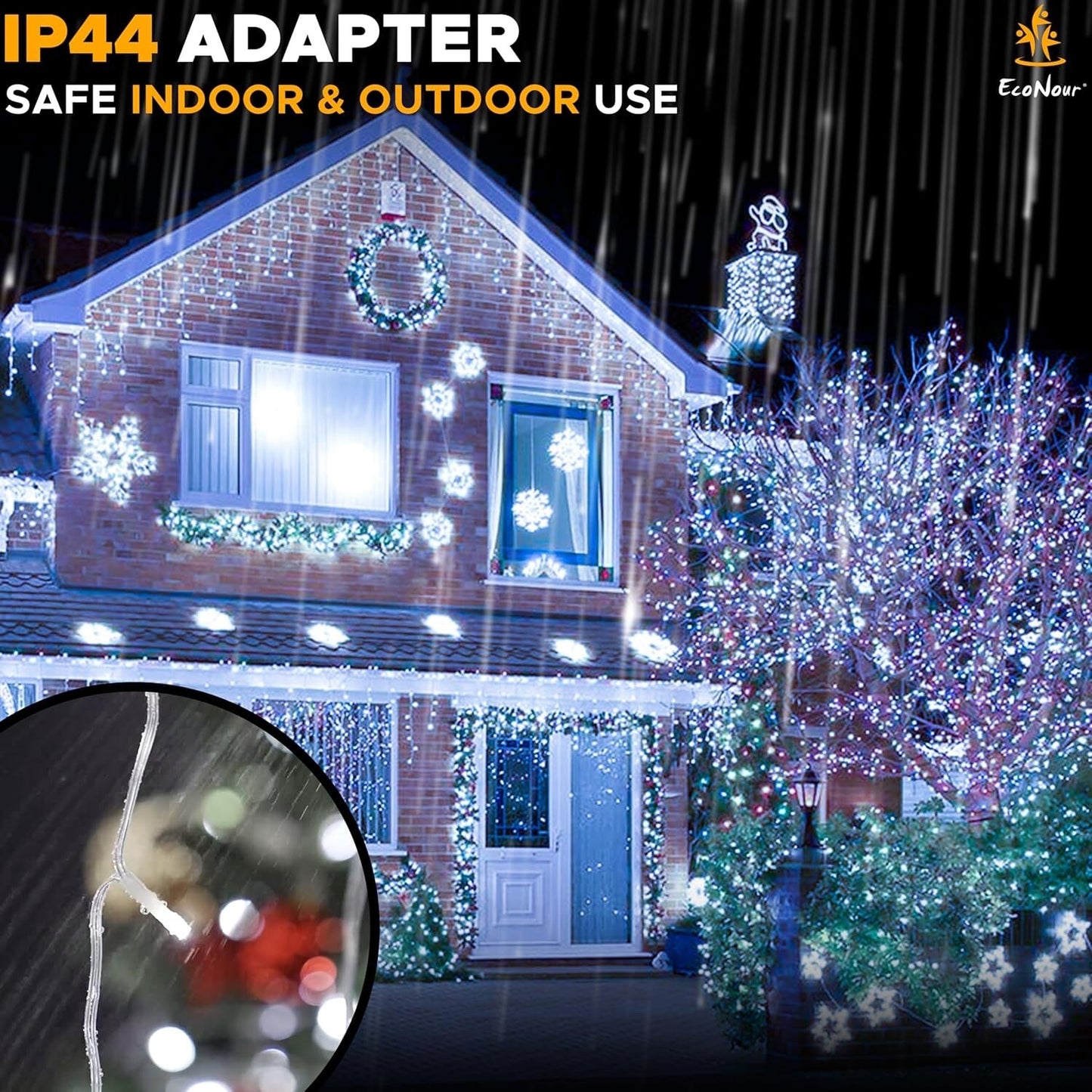 EcoNour Icicle Lights Outdoor Christmas Lights 1500 LED 47M Cool White