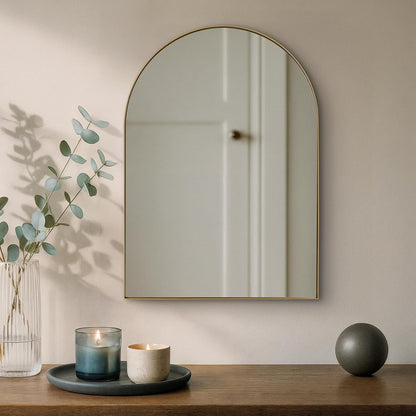 Arched Wall Mirror Gold 70x50cm Metal Frame Bathroom Hallway Bedroom Vanity