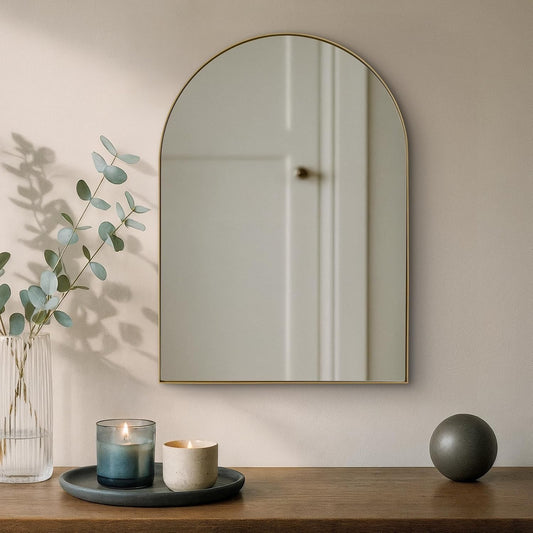 Arched Wall Mirror Gold 70x50cm Metal Frame Bathroom Hallway Bedroom Vanity