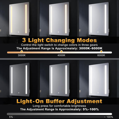 Bathroom Mirror LED Illuminated 500x700mm Shaver Socket Anti Fog Dimmable IP44