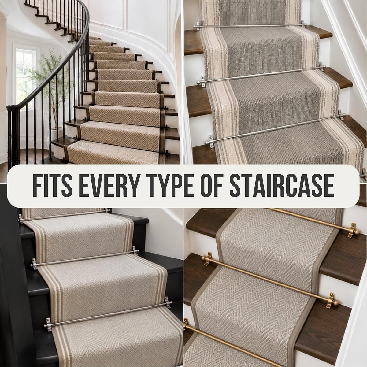 Stair Carpet Rods Runner Set 13 Black Wrought Iron 70cm Round Finials Cut Size