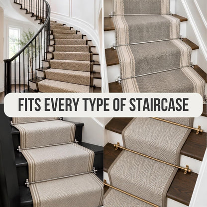 Stair Carpet Rods Runner Set 13 Black Wrought Iron 70cm Round Finials Cut Size